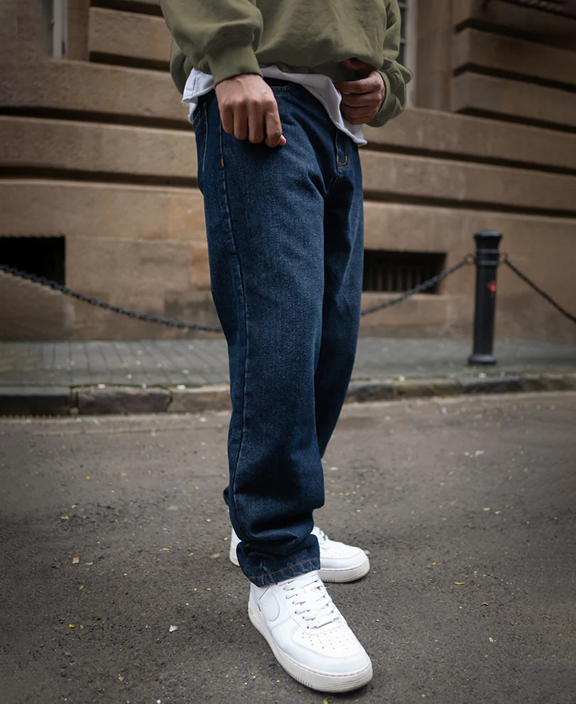 Dark Blue Basic Baggy Fit Denim Jeans - Image 2