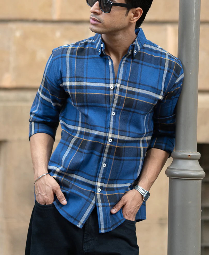 Dark Blue Flannel Checks Shirt - Image 2