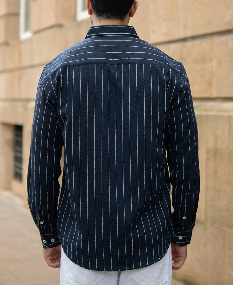 Dark Blue Flowy Striped Shirt - Image 6