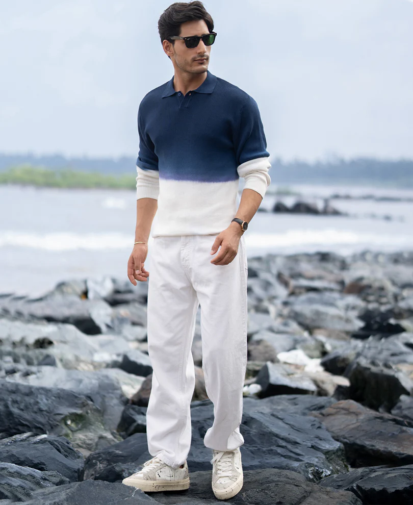 Dark Blue Knitted Ombre T-Shirt - Image 7