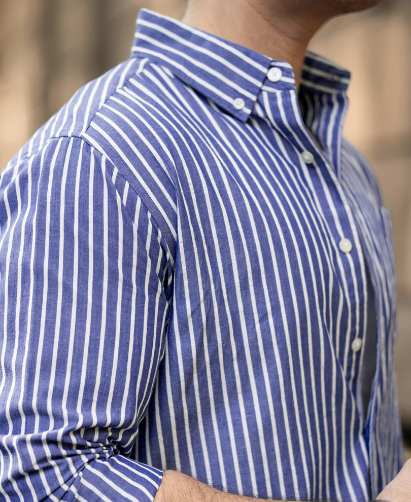 Dark Blue Lightweight Stripe Shirt - Image 4