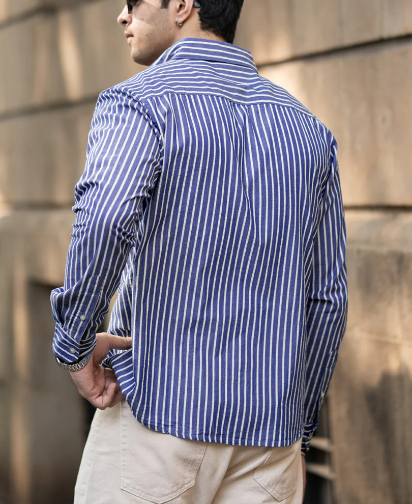 Dark Blue Lightweight Stripe Shirt - Image 6