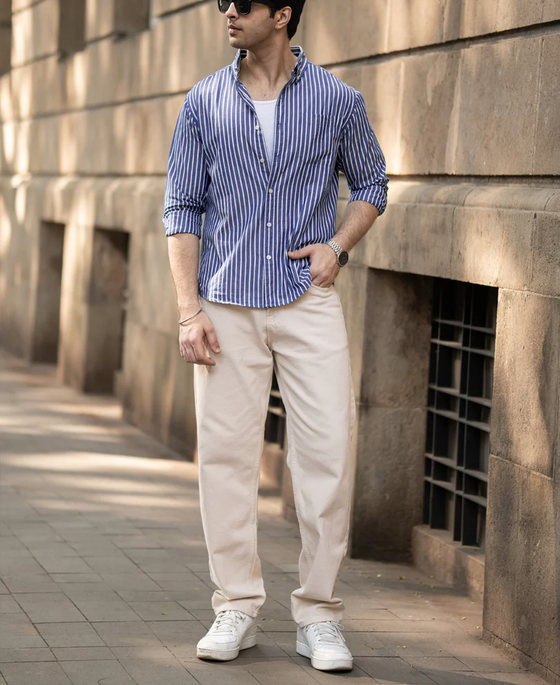 Dark Blue Lightweight Stripe Shirt - Image 7
