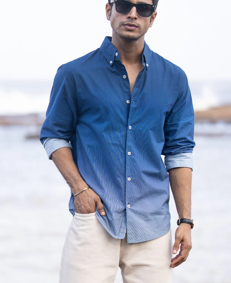 Dark Blue Ombre Stripe Shirt - Image 2