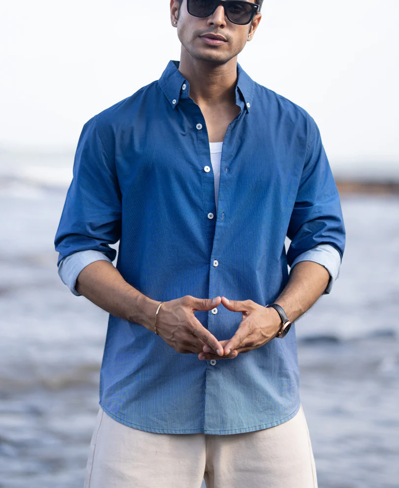 Dark Blue Ombre Stripe Shirt - Image 3