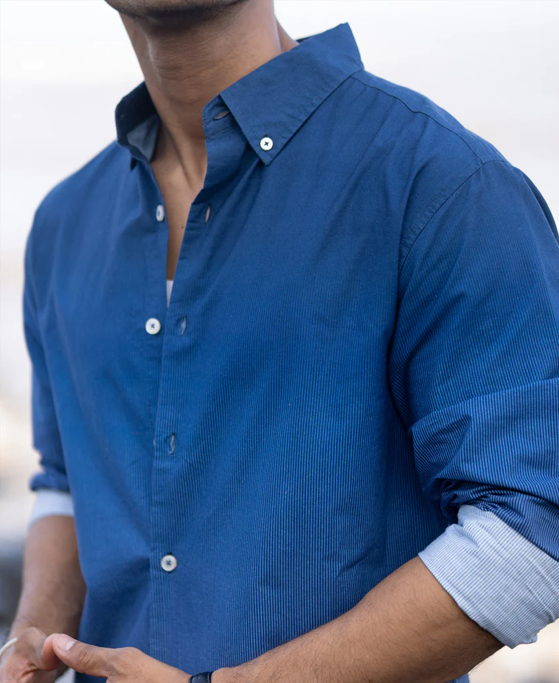 Dark Blue Ombre Stripe Shirt - Image 4