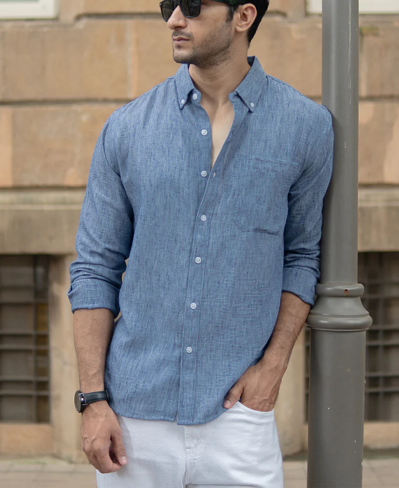 Dark Blue Slub Textured Shirt