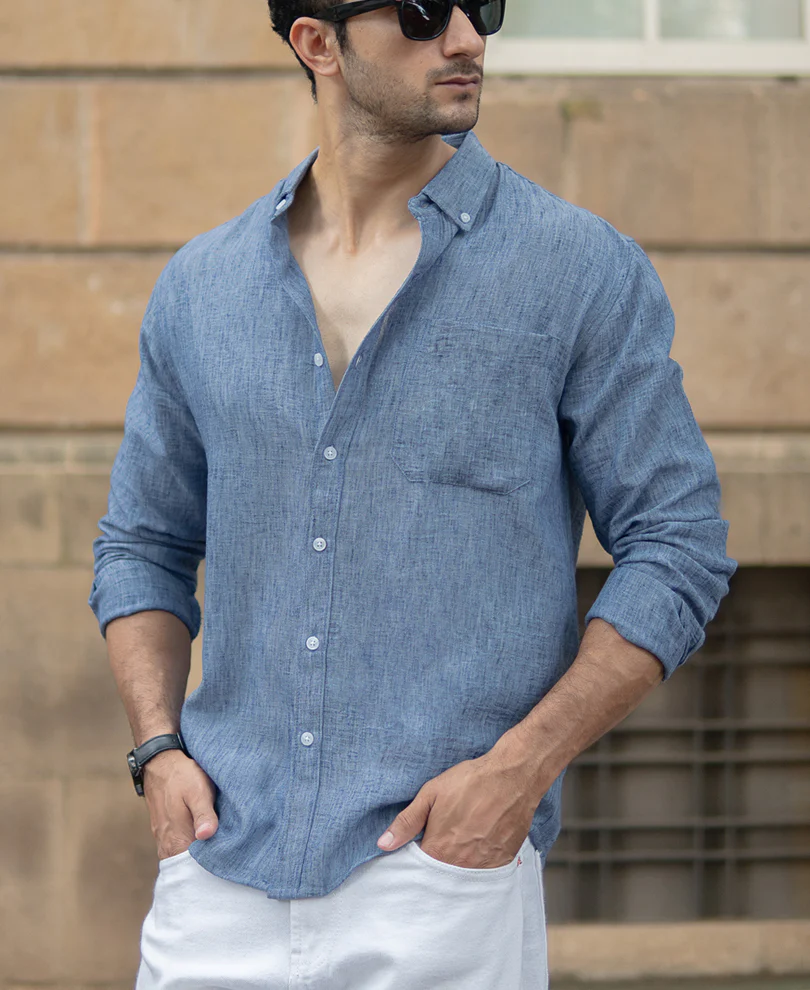 Dark Blue Slub Textured Shirt - Image 2