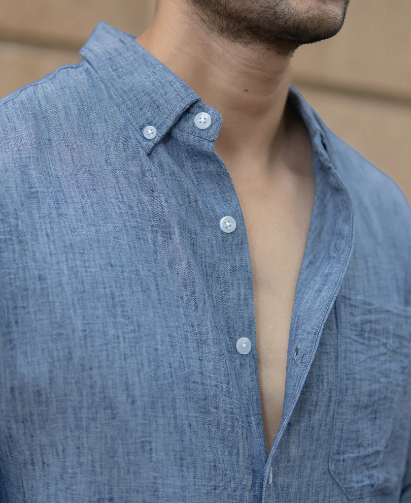 Dark Blue Slub Textured Shirt - Image 4
