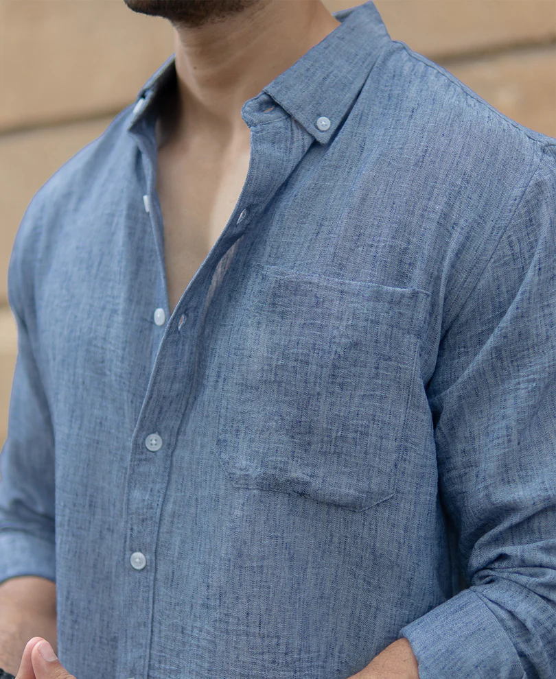 Dark Blue Slub Textured Shirt - Image 5