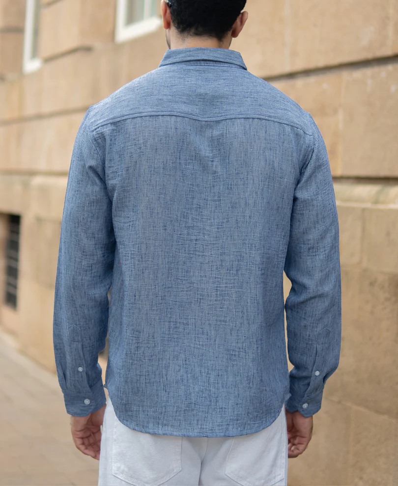 Dark Blue Slub Textured Shirt - Image 6