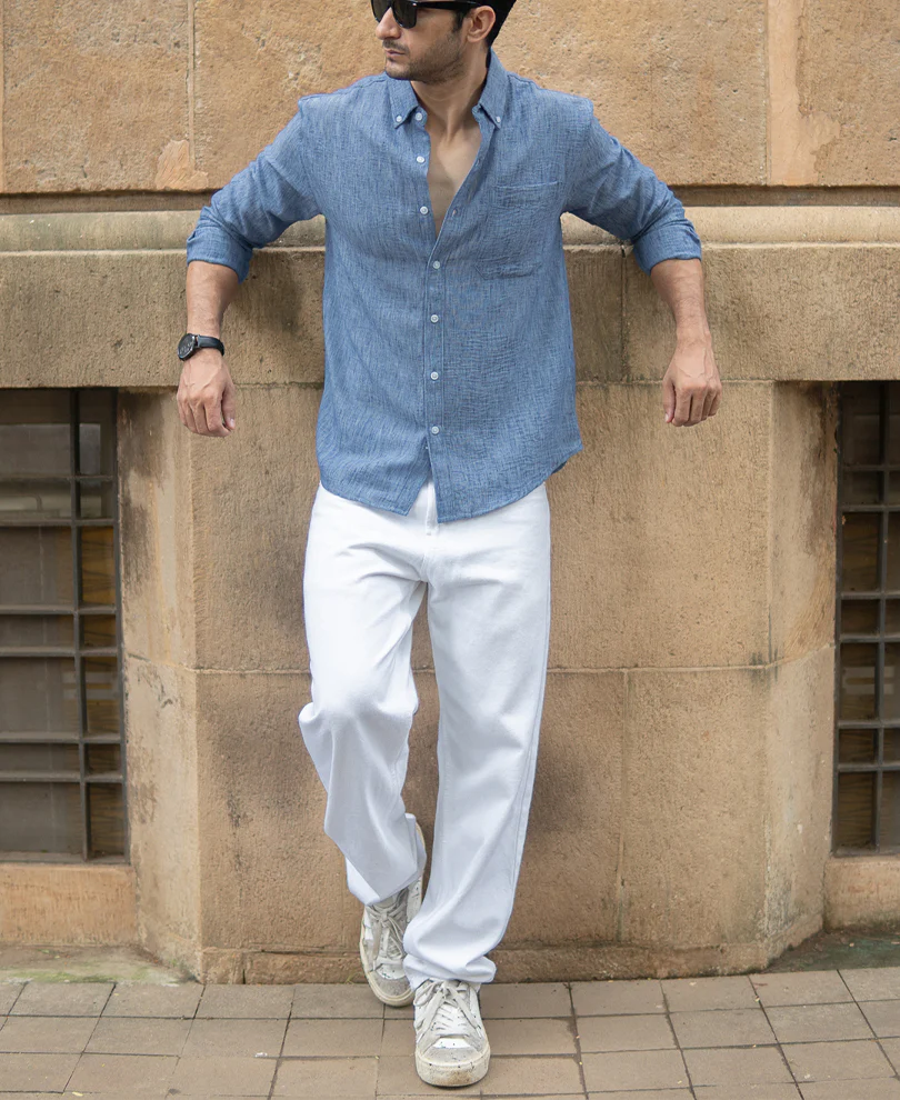 Dark Blue Slub Textured Shirt - Image 7