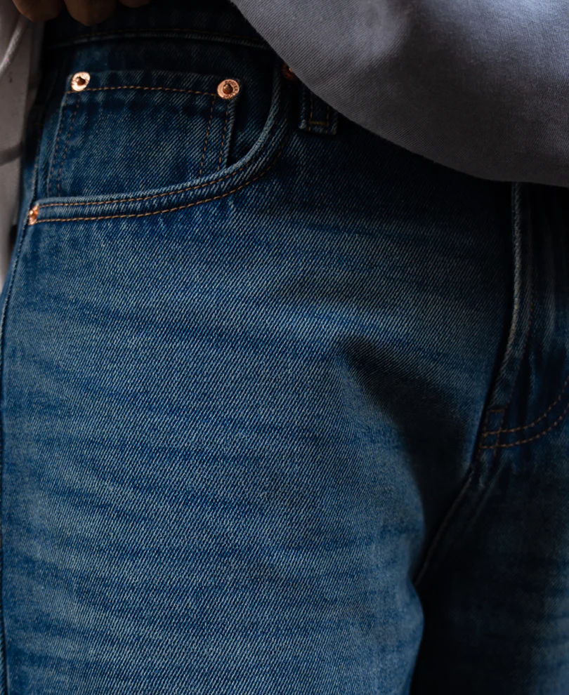 Dark Blue Washed Baggy Fit Jeans - Image 4