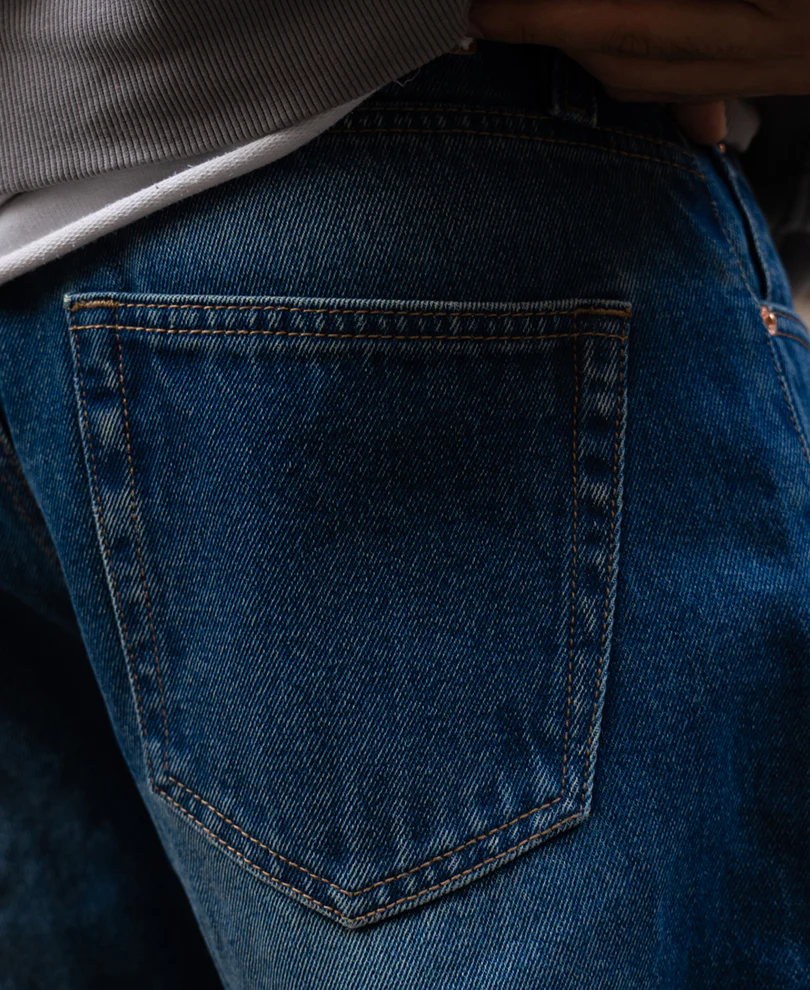 Dark Blue Washed Baggy Fit Jeans - Image 6