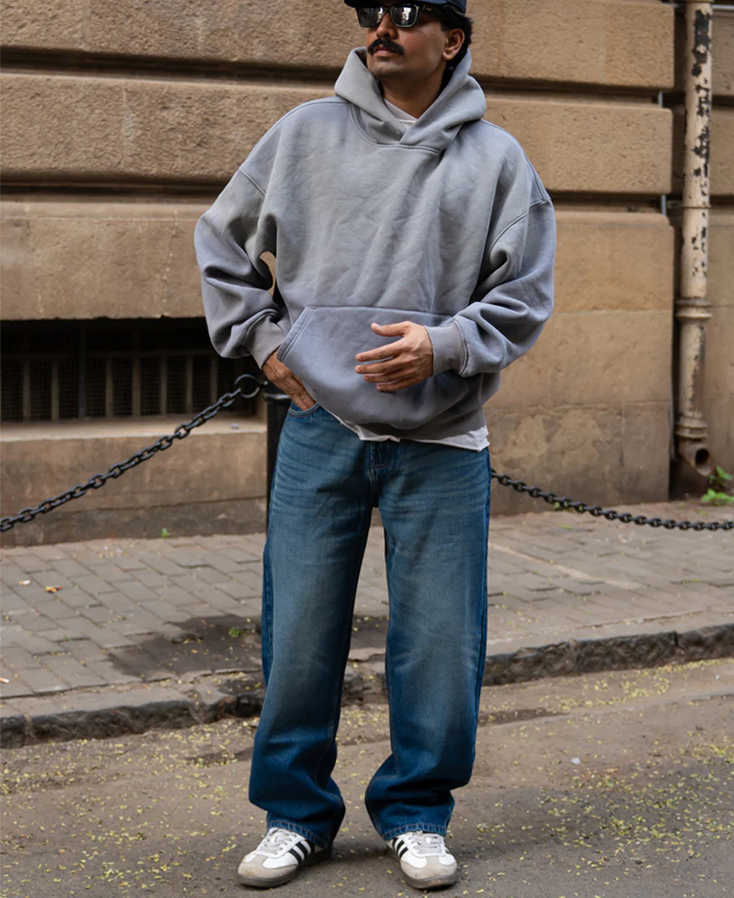 Dark Blue Washed Baggy Fit Jeans - Image 7