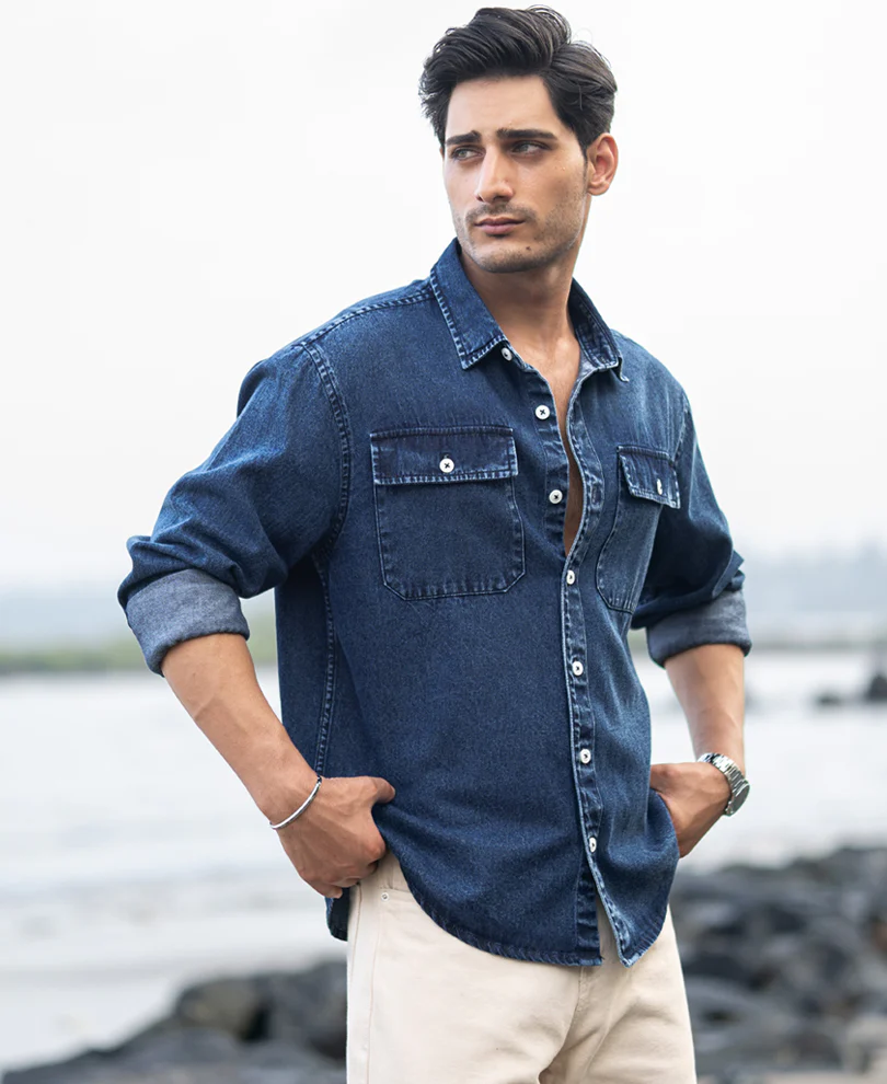Dark Blue Washed Denim Full Sleeves Shirt - Image 2