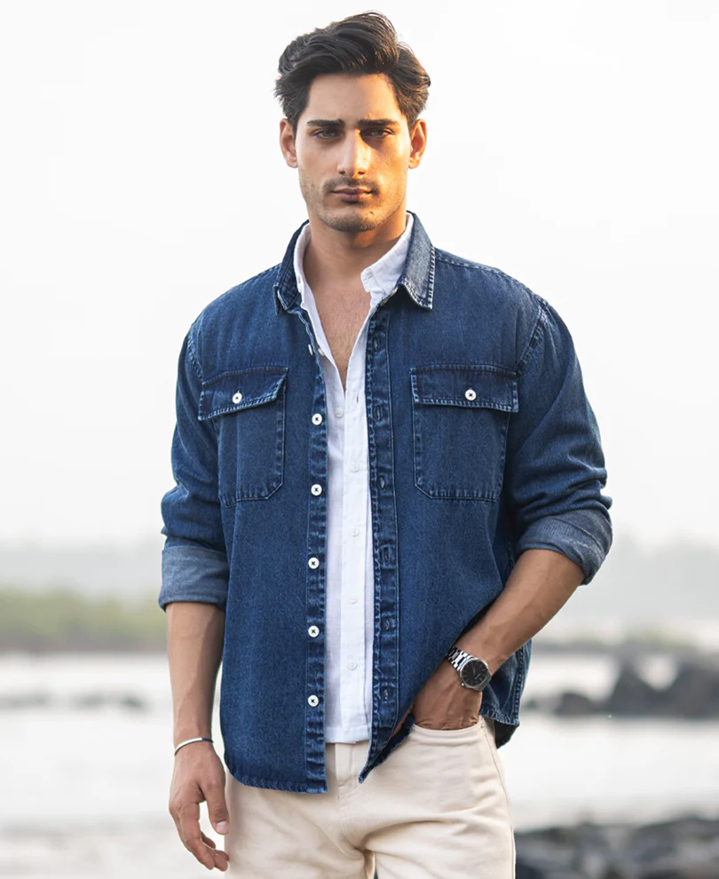 Dark Blue Washed Denim Full Sleeves Shirt - Image 3