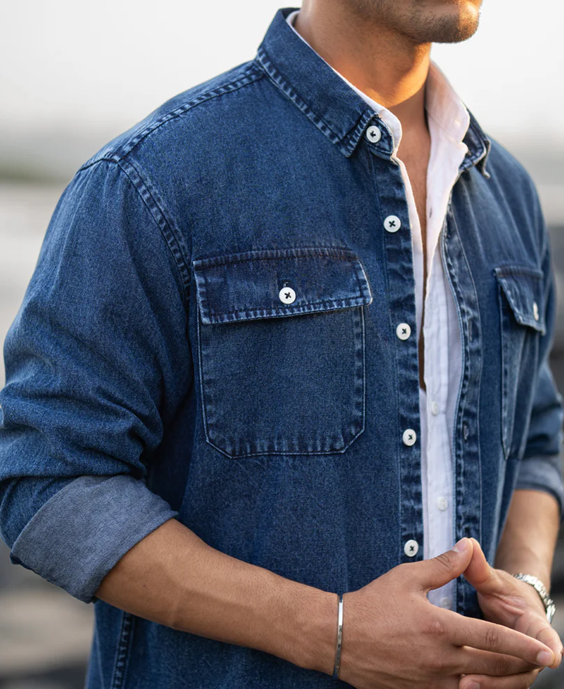 Dark Blue Washed Denim Full Sleeves Shirt - Image 4