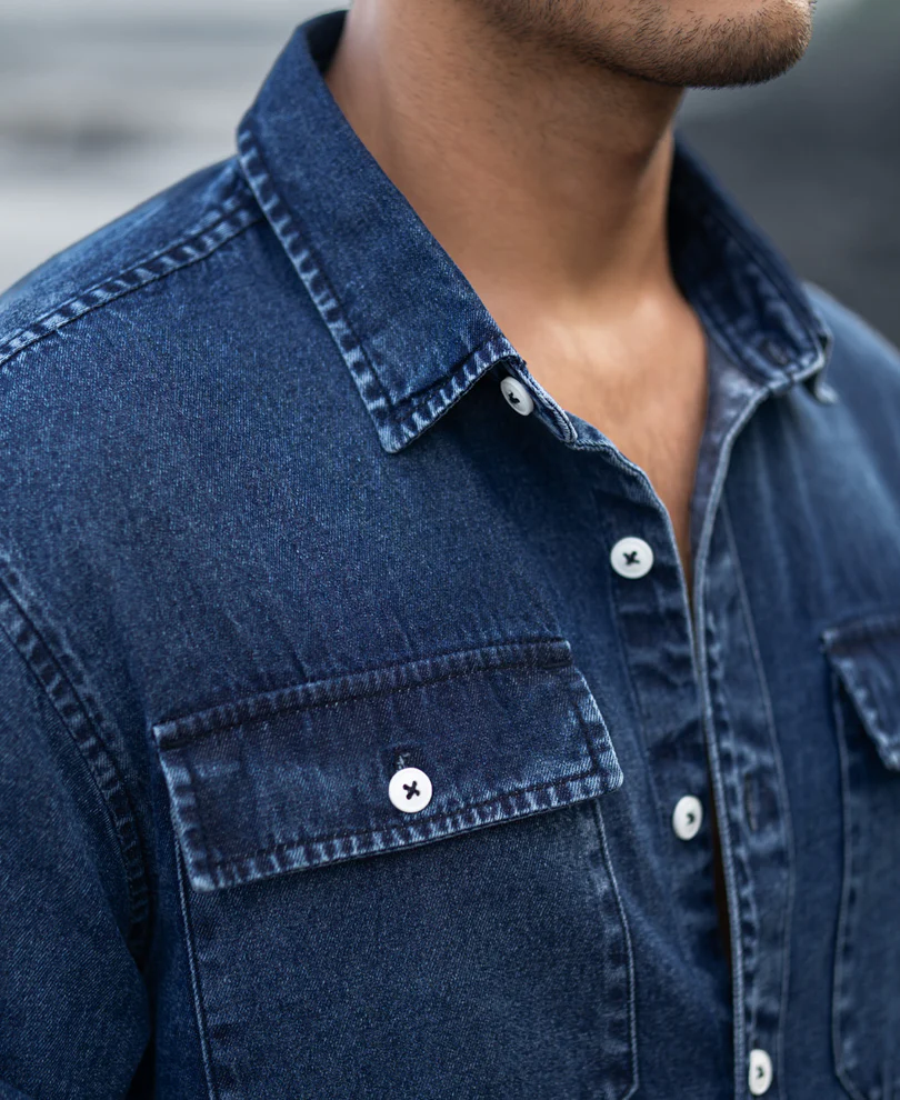 Dark Blue Washed Denim Full Sleeves Shirt - Image 5