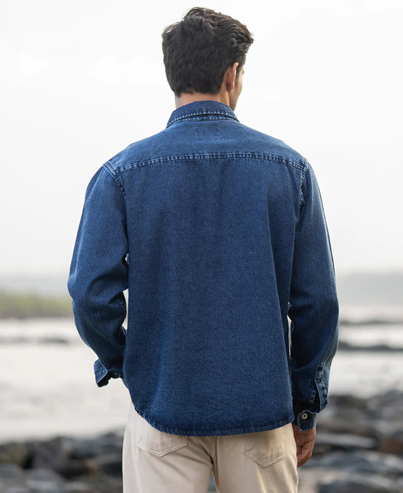 Dark Blue Washed Denim Full Sleeves Shirt - Image 6