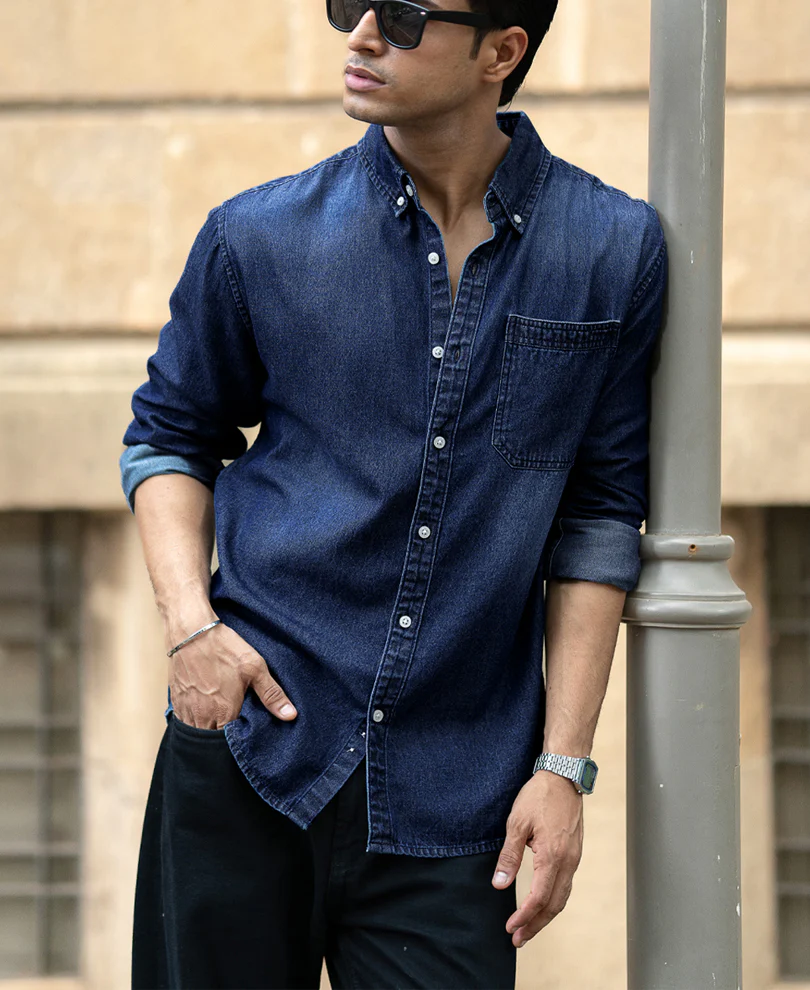 Dark Blue Washed Denim Shirt - Image 3