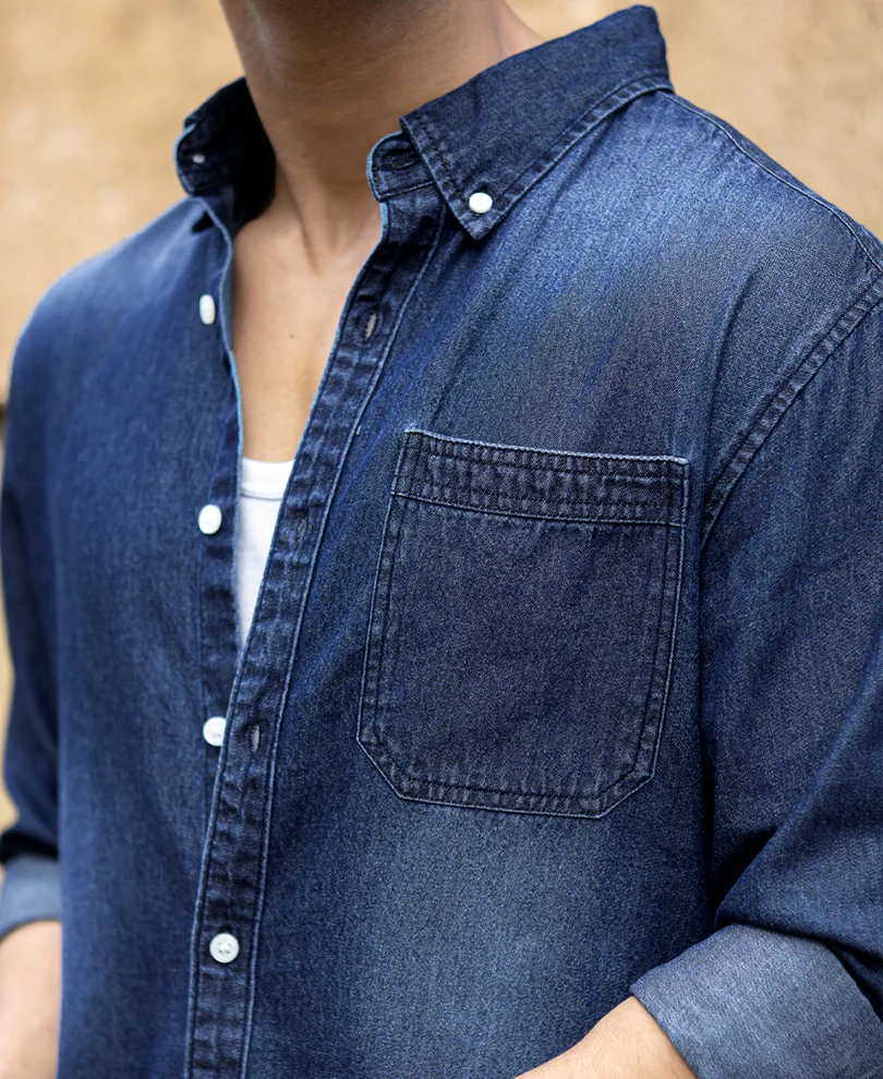 Dark Blue Washed Denim Shirt - Image 5