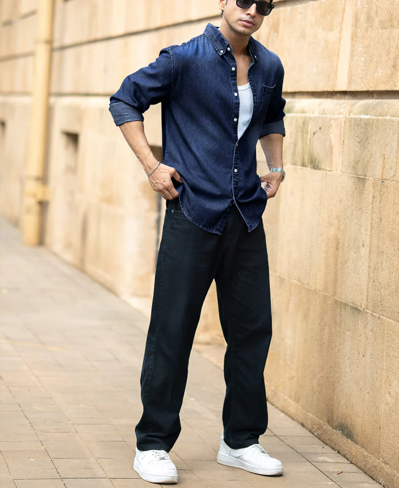 Dark Blue Washed Denim Shirt - Image 7