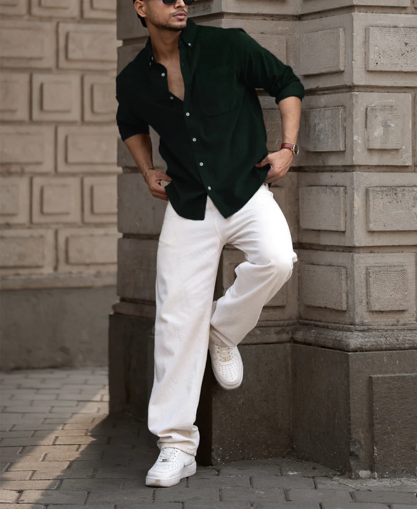 Dark Green Corduroy Buttondown Shirt - Image 5