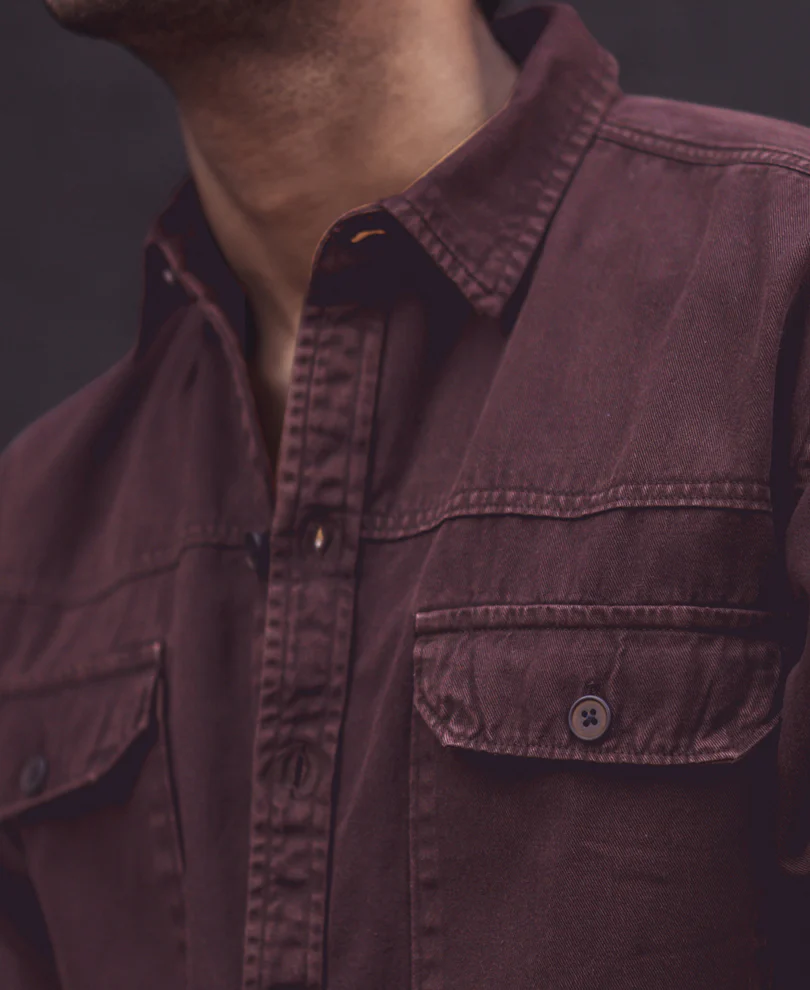 Dark Brown Denim Shacket Full Sleeves Shirt - Image 6