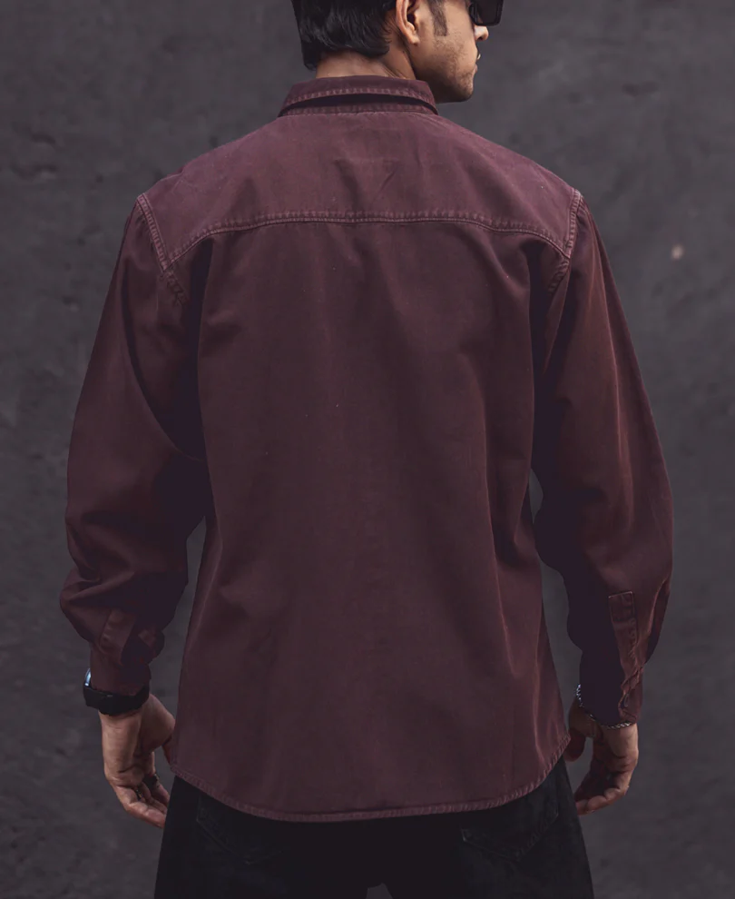 Dark Brown Denim Shacket Full Sleeves Shirt - Image 7