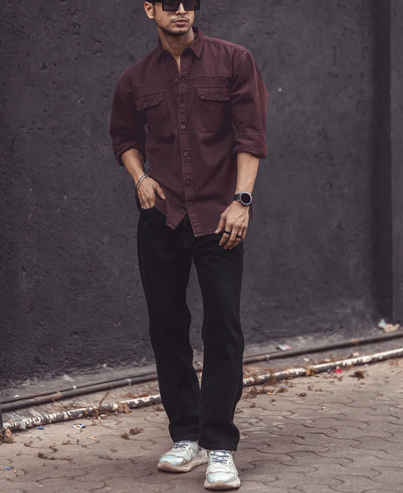 Dark Brown Denim Shacket Full Sleeves Shirt - Image 8