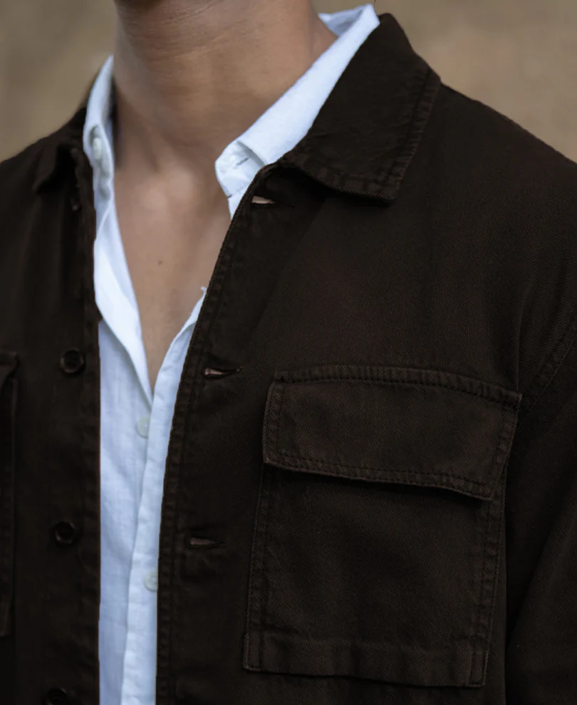 Dark Brown Double Pockets Denim Overshirt - Image 4