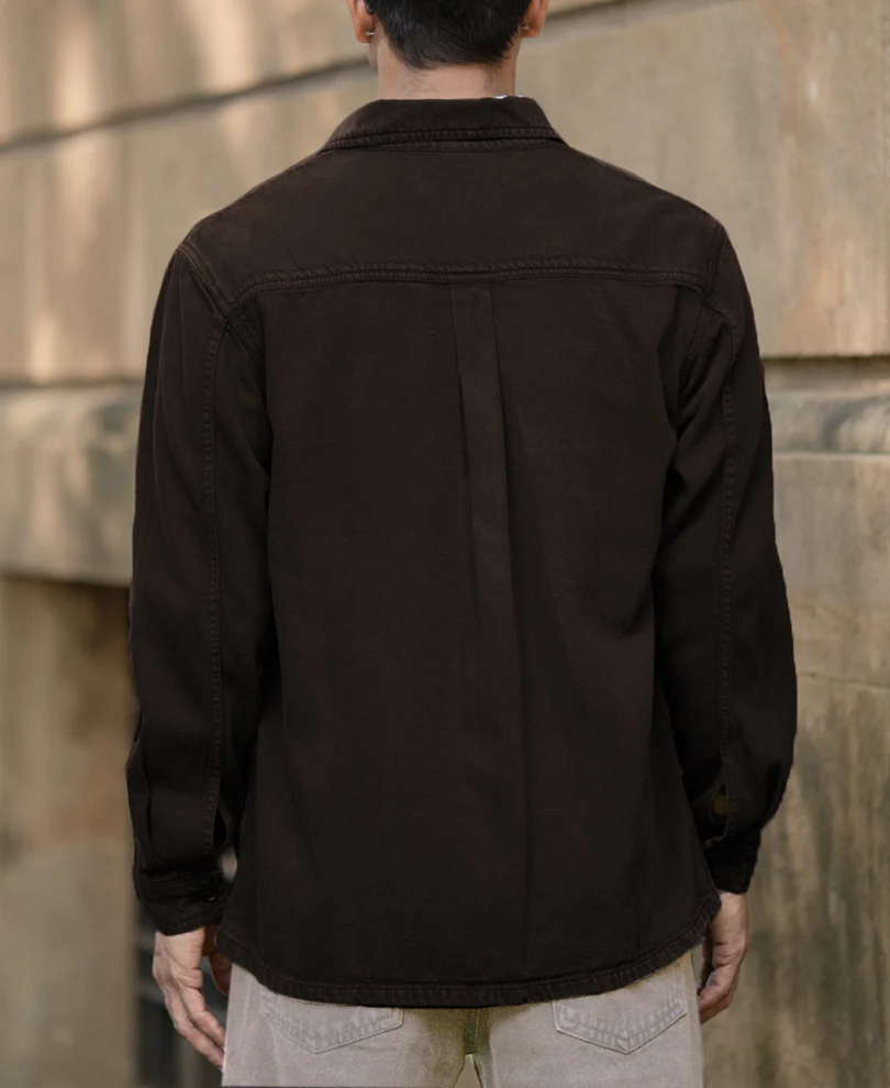 Dark Brown Double Pockets Denim Overshirt - Image 5