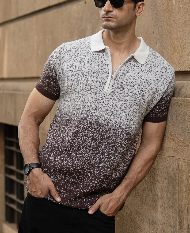Dark Brown Ombre Jacquard T-Shirt - Image 2