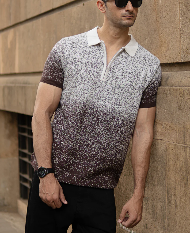 Dark Brown Ombre Jacquard T-Shirt - Image 4