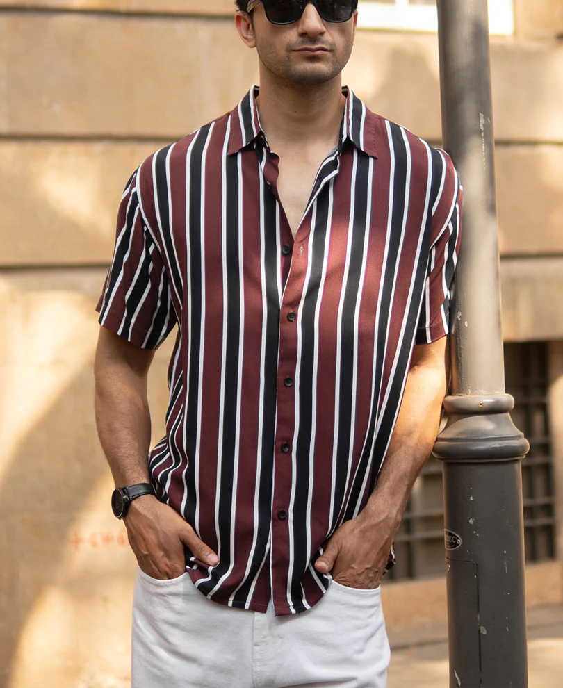 Dark Brown Printed Stripe Shirt - Image 2