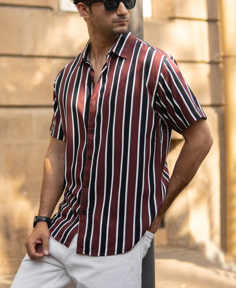 Dark Brown Printed Stripe Shirt - Image 3