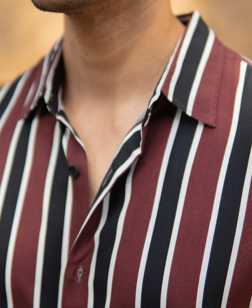 Dark Brown Printed Stripe Shirt - Image 4