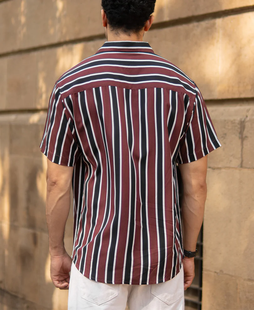 Dark Brown Printed Stripe Shirt - Image 6