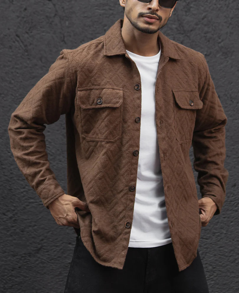 Dark Brown Regular Fit Full Sleeves Shirt - Image 2