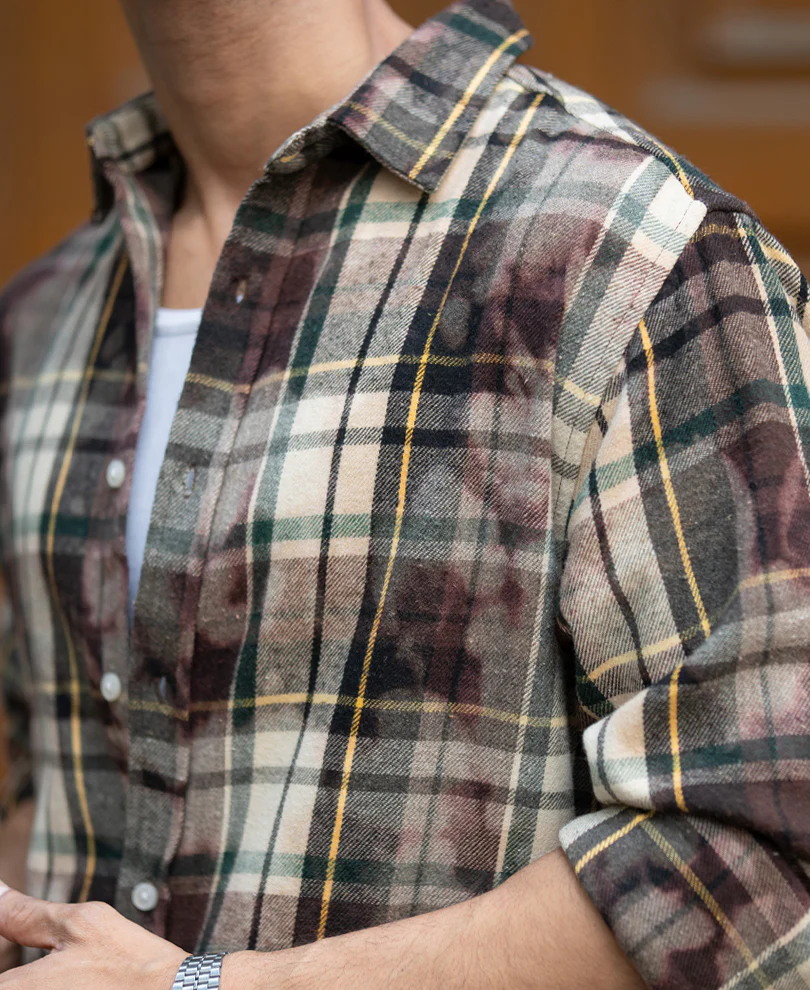 Dark Brown Washed Checks Shirt - Image 4