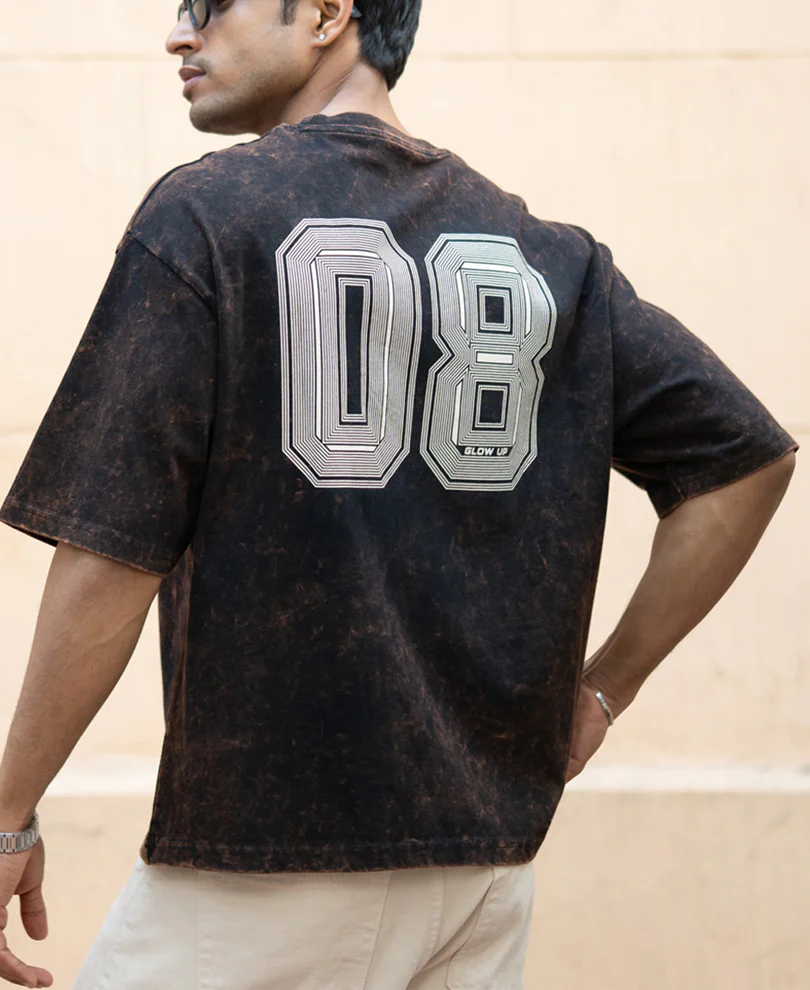 Dark Brown Washed Printed T-Shirt - Image 3