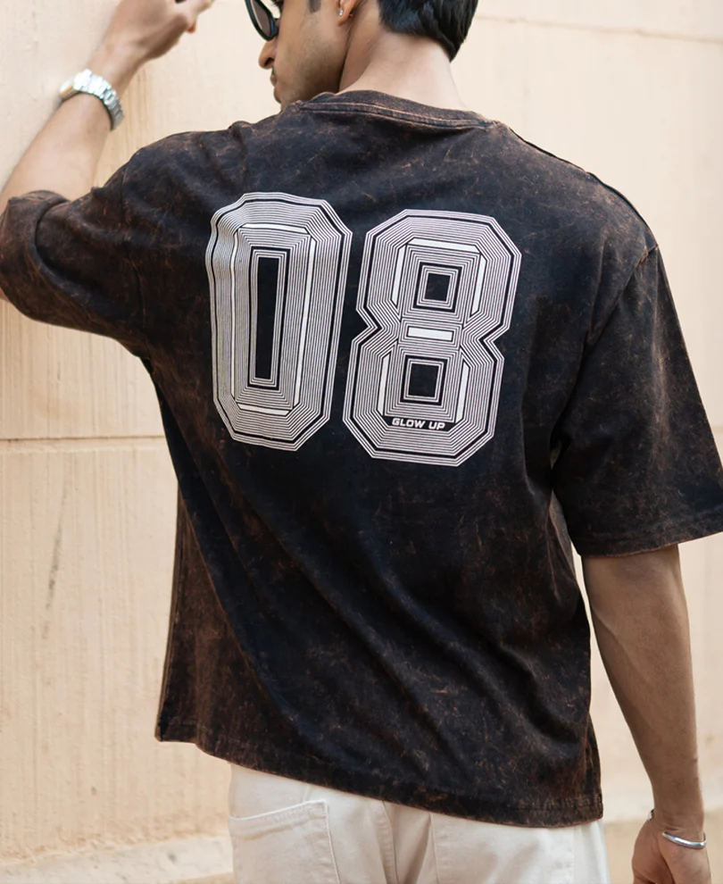 Dark Brown Washed Printed T-Shirt - Image 6