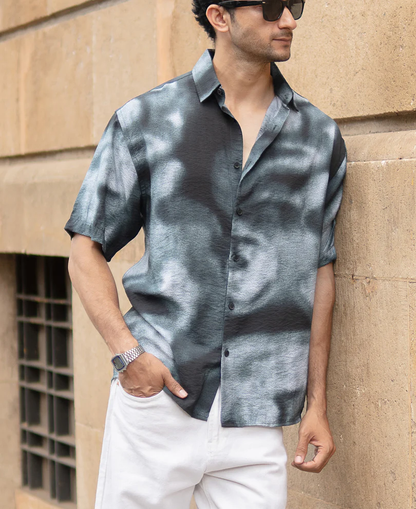Dark Green Spray Print Shirt - Image 2