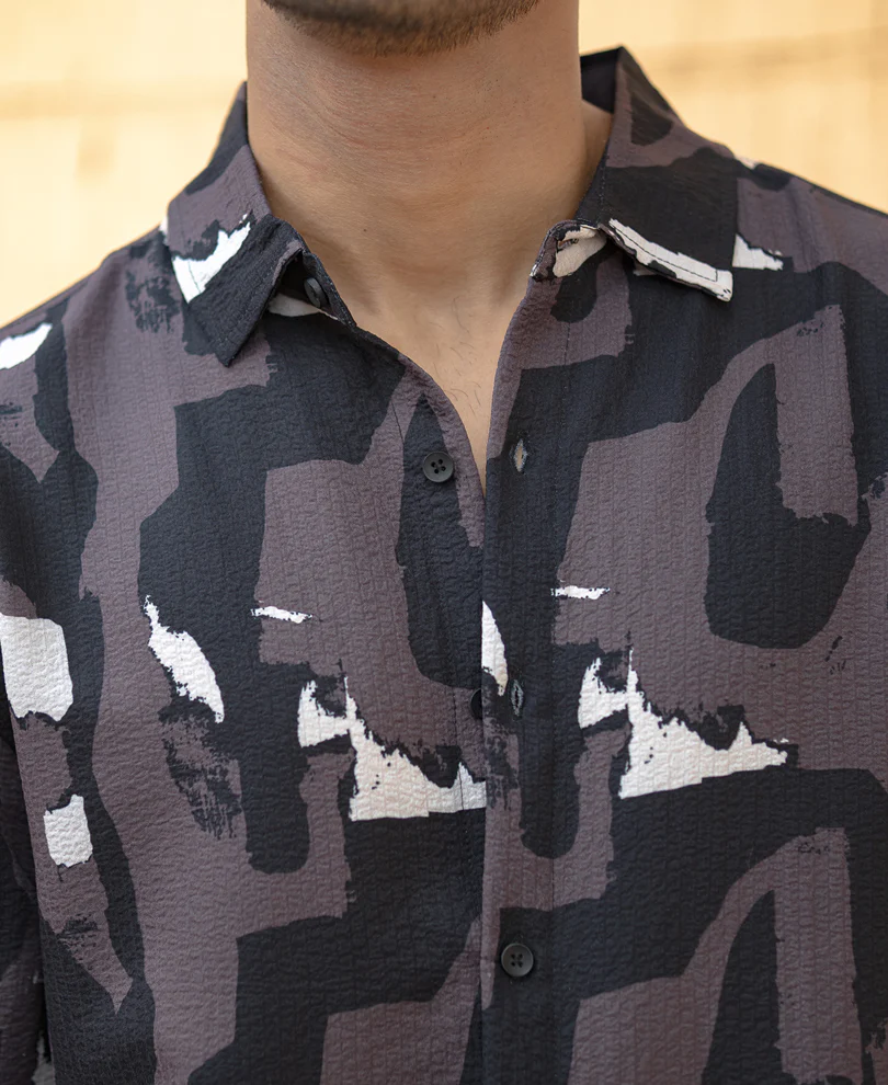 Dark Grey Abstract Structured Shirt - Image 3