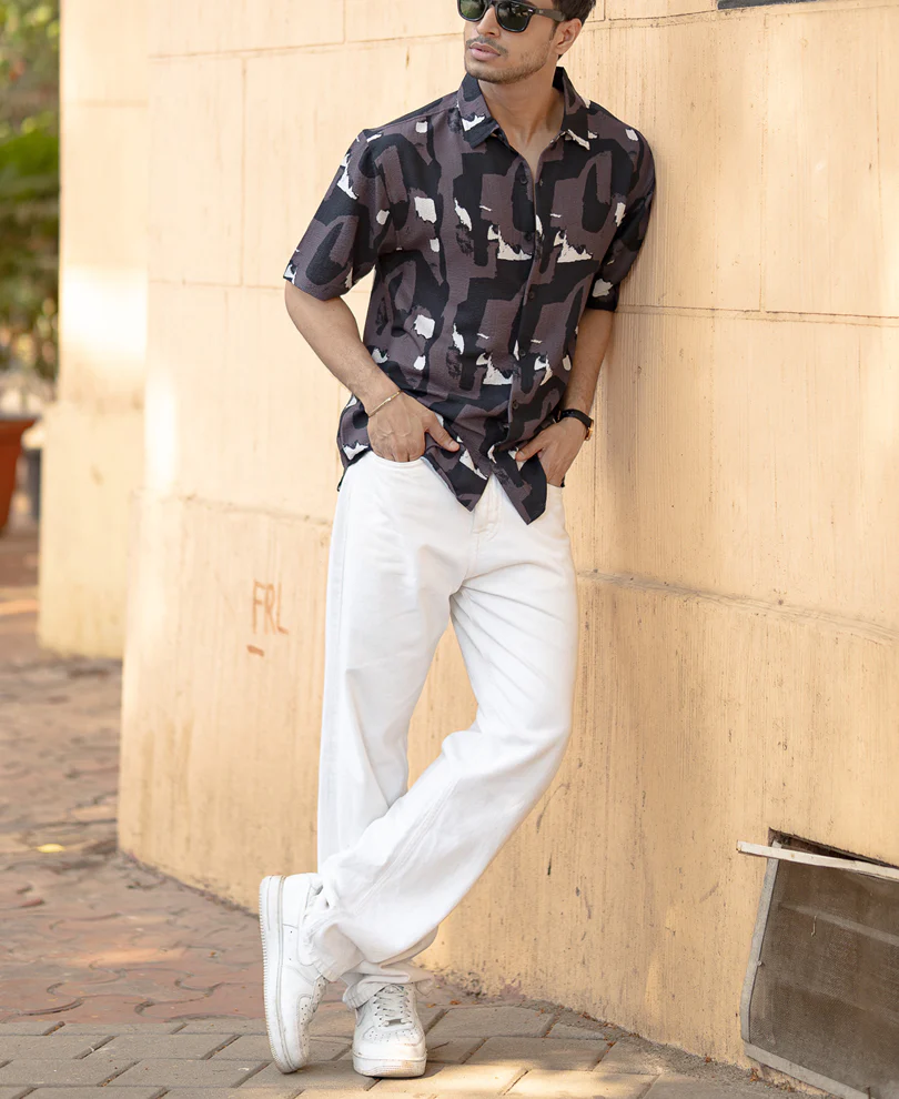 Dark Grey Abstract Structured Shirt - Image 6