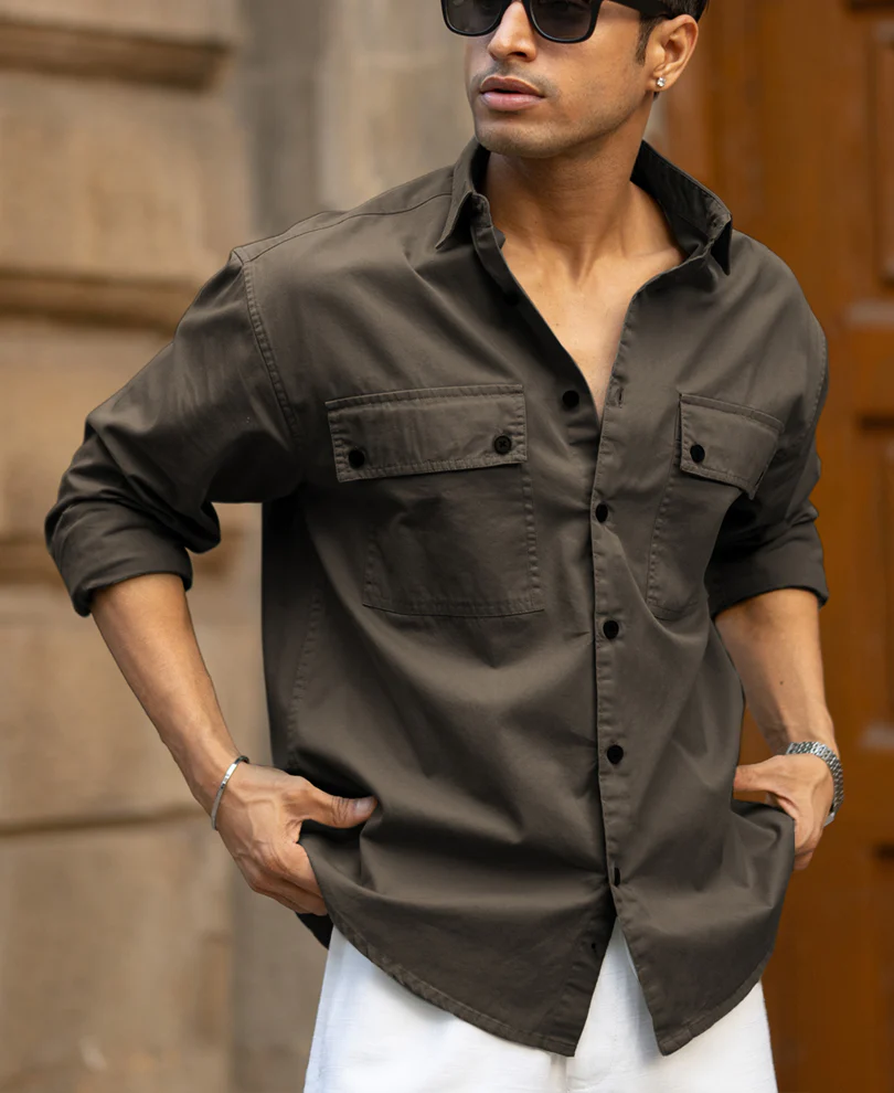 Dark Grey Double Pocket Lightweight Shirt - Image 2
