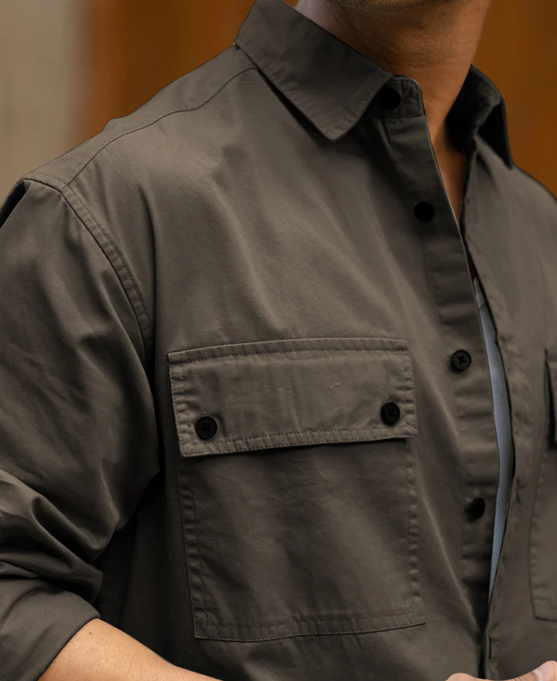 Dark Grey Double Pocket Lightweight Shirt - Image 3