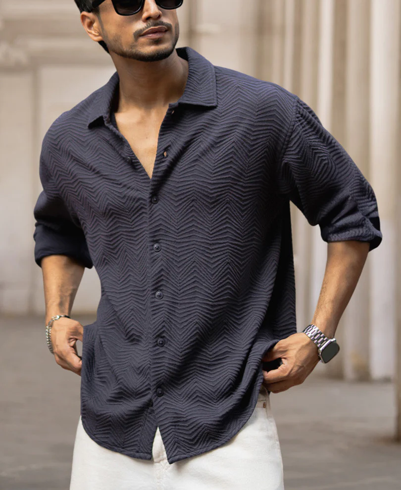 Dark Grey Structured Regular Fit Full Sleeves Shirt