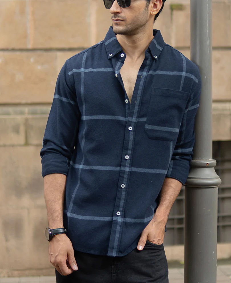 Dark Navy Brushed Checks Shirt - Image 2
